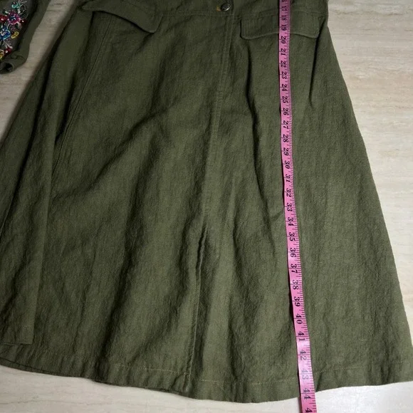 Aratta Silent Journey Olive Green Embroidered Ramie Duster Coat XL ED22J642 - Picture 9 of 13